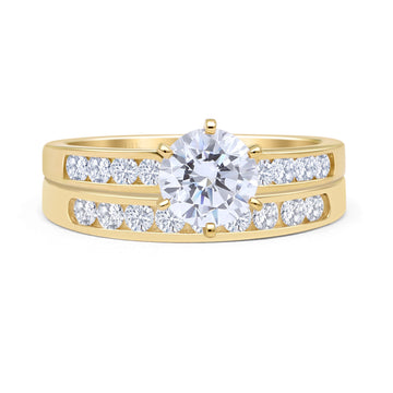 Two Piece Round Solitaire Eternity Gold Ring